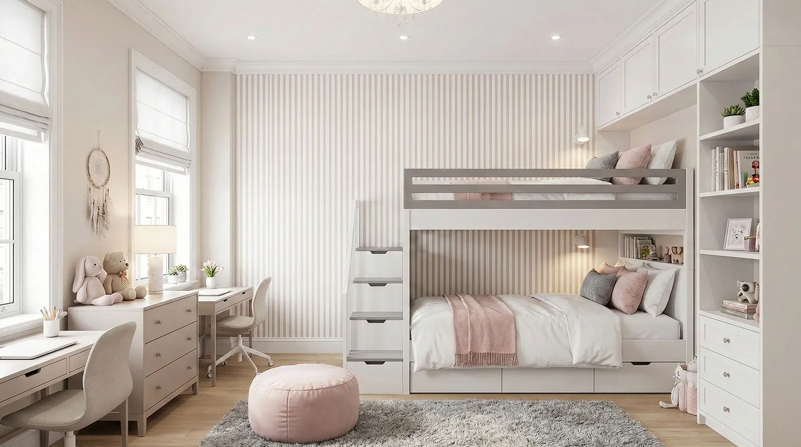 kids room renovation Upper East Side NYC with bespoke bunk beds and integrated storage at 40 East 94th Street