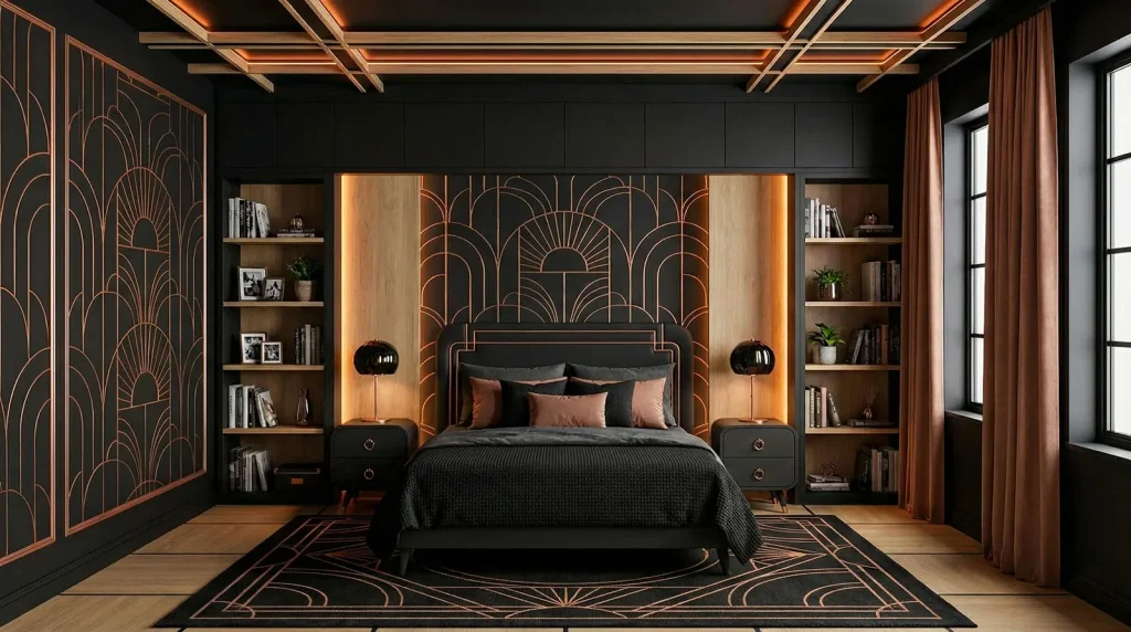 full apartment renovation Midtown Manhattan bedroom with custom millwork feature wall and integrated lighting