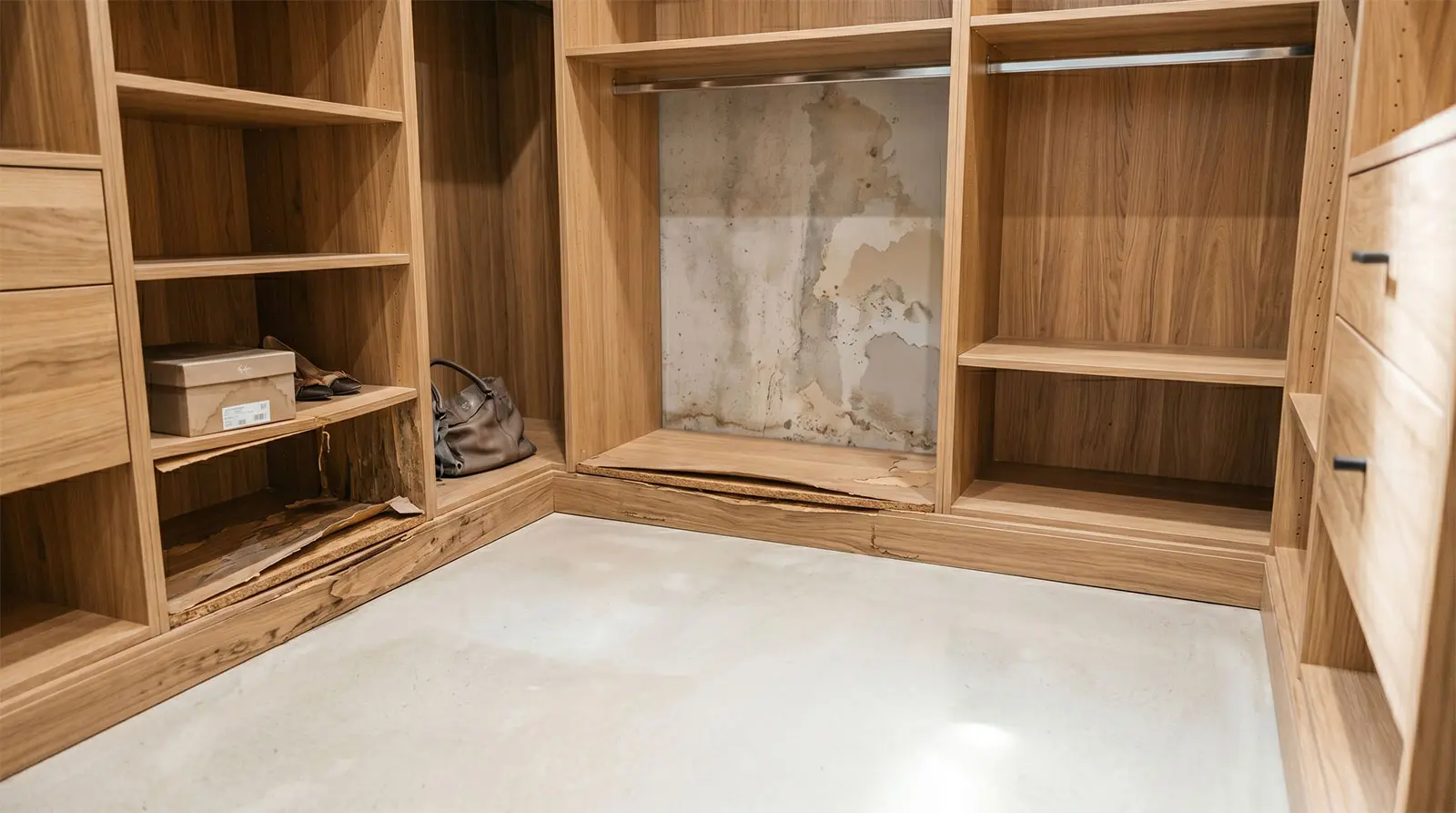 Contractor for water damage repair NYC specializing in ruined custom cabinetry and closets.