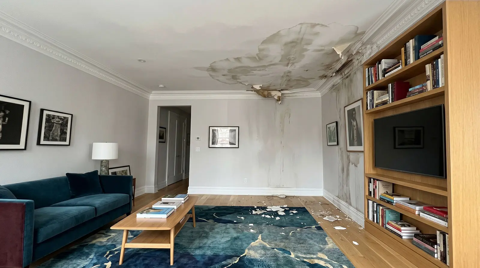 Ceiling leak repair and water damage restoration NYC for flooded luxury apartments.