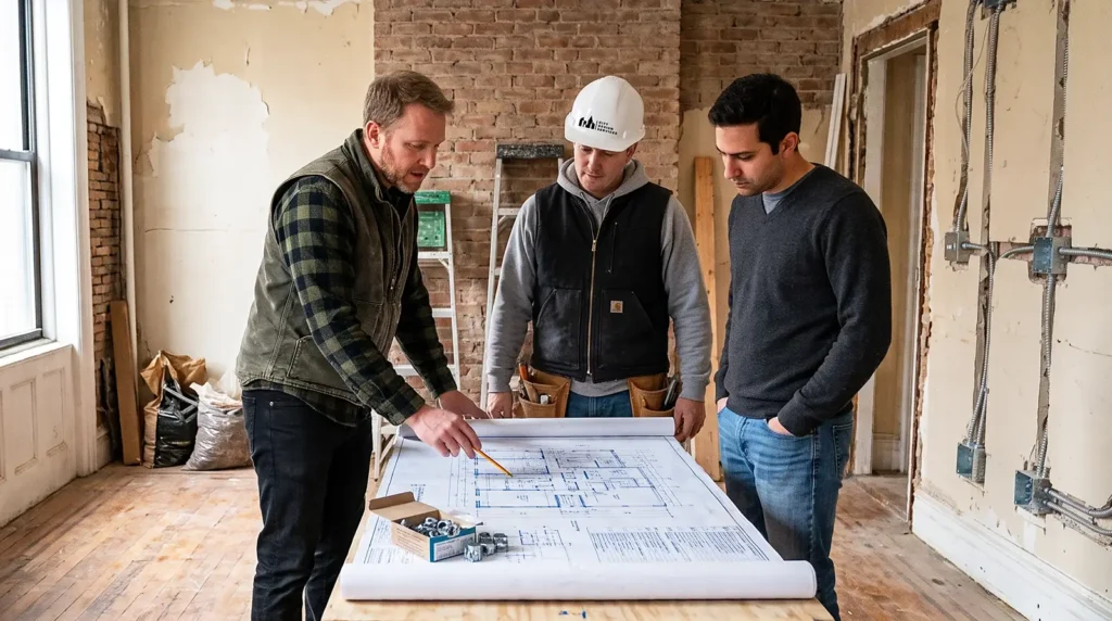 Design-build apartment renovation in NYC planning meeting before construction begins
