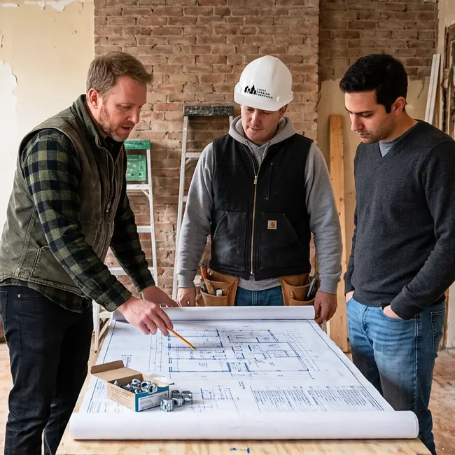 Design-build apartment renovation in NYC planning meeting before construction begins